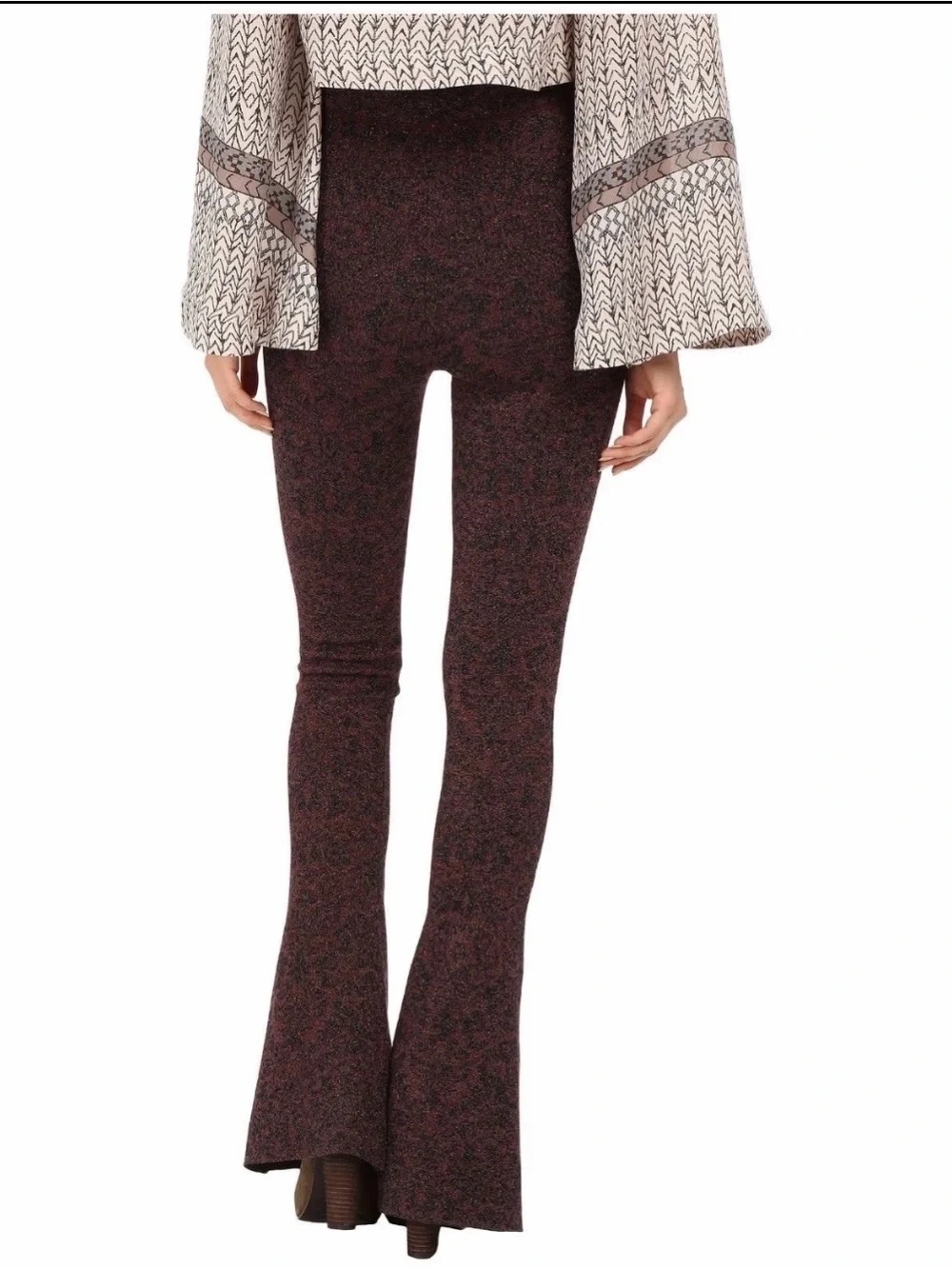 Free People  Wine/|Black Combo Stretch Lurex Sweater Flare Pants - $128